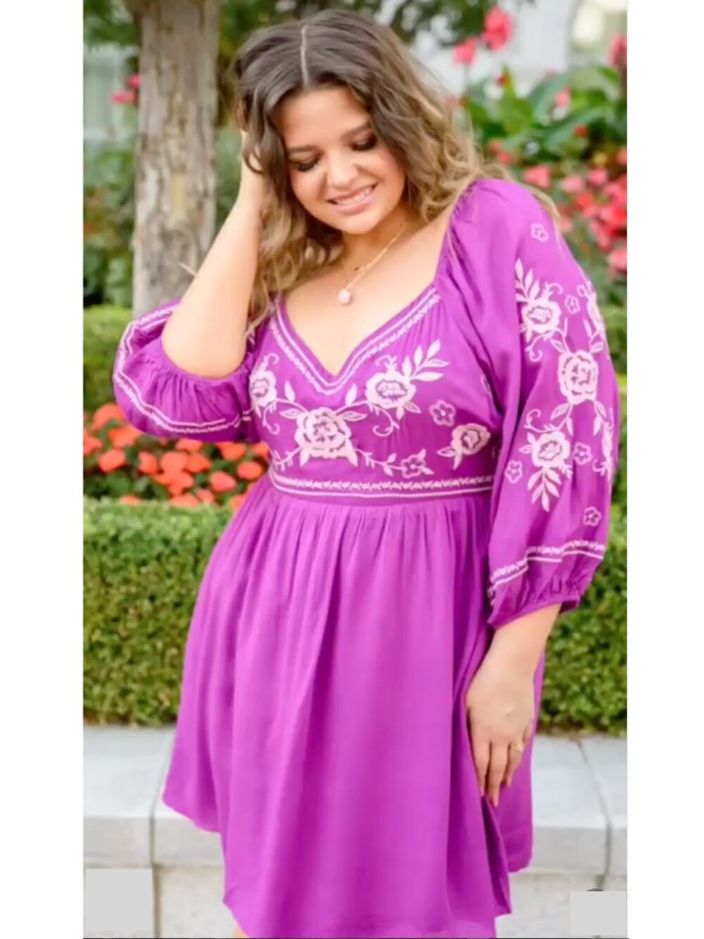 New! Savanna Jane Orchid Pink Embroidered Cotton Boho Mini Dress Women's Size 2X